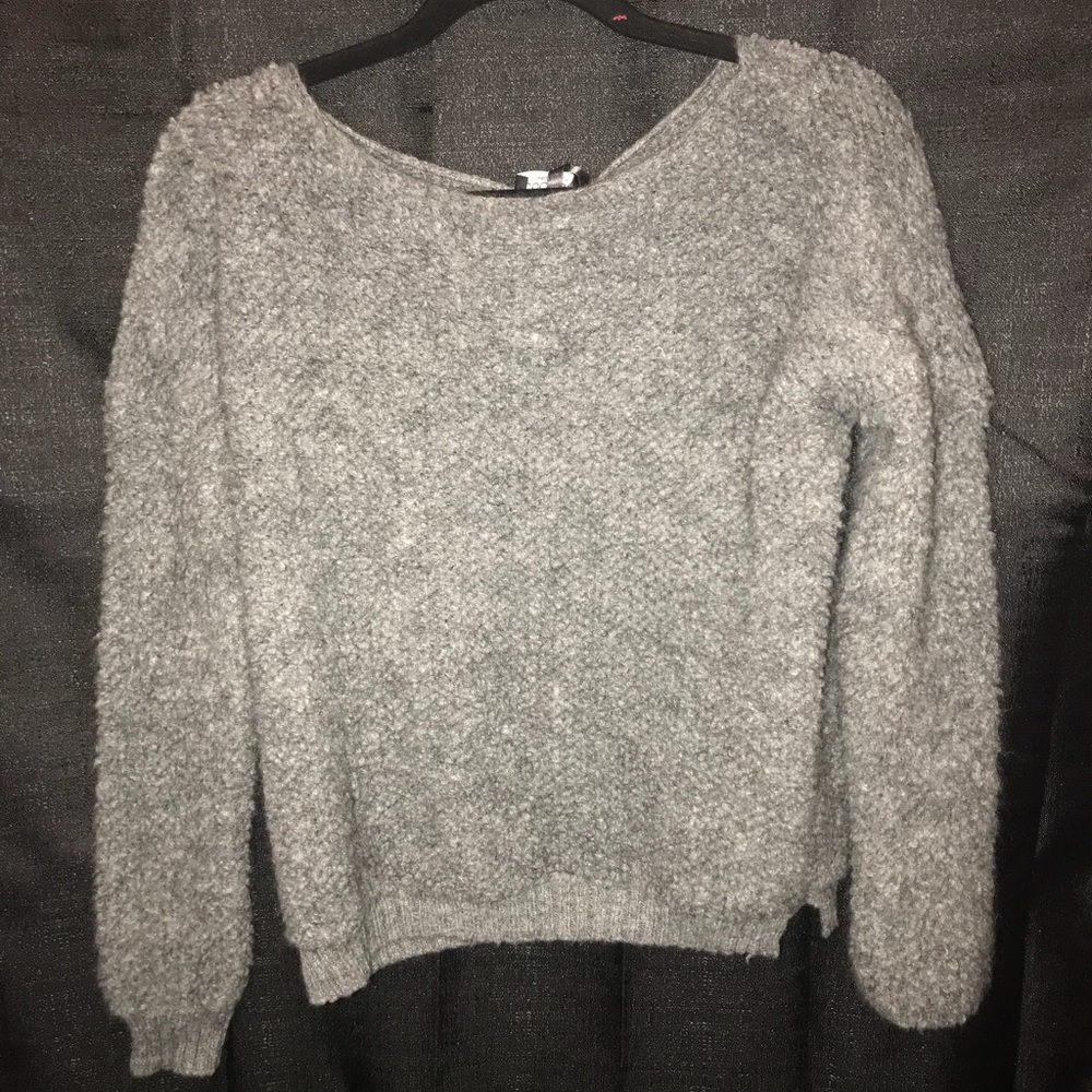 Grey, fluffy sweater